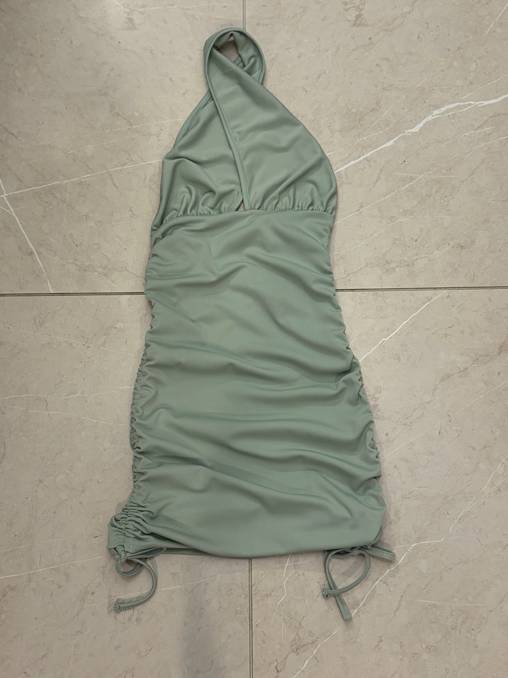 Brand New Ruched Halter Dress in Sage Green Size S